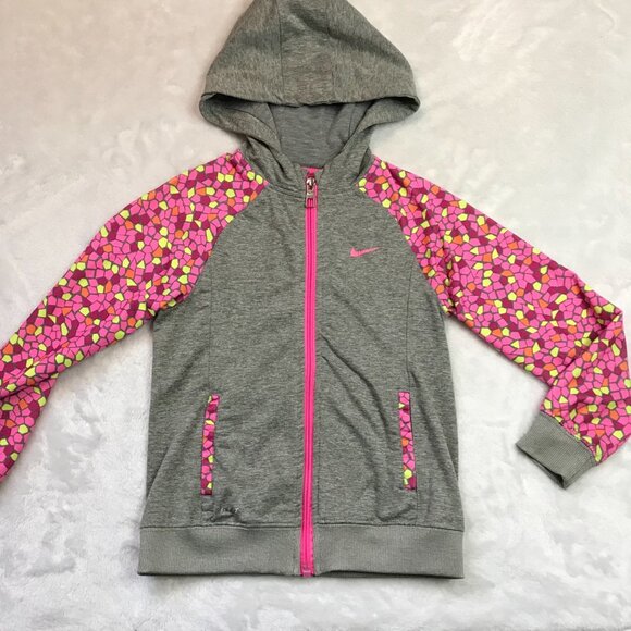 Nike Dri-Fit Lightweight Full Zip Jacket Girls Size 6 Gray, Pink Zipper Pockets - Picture 13 of 13